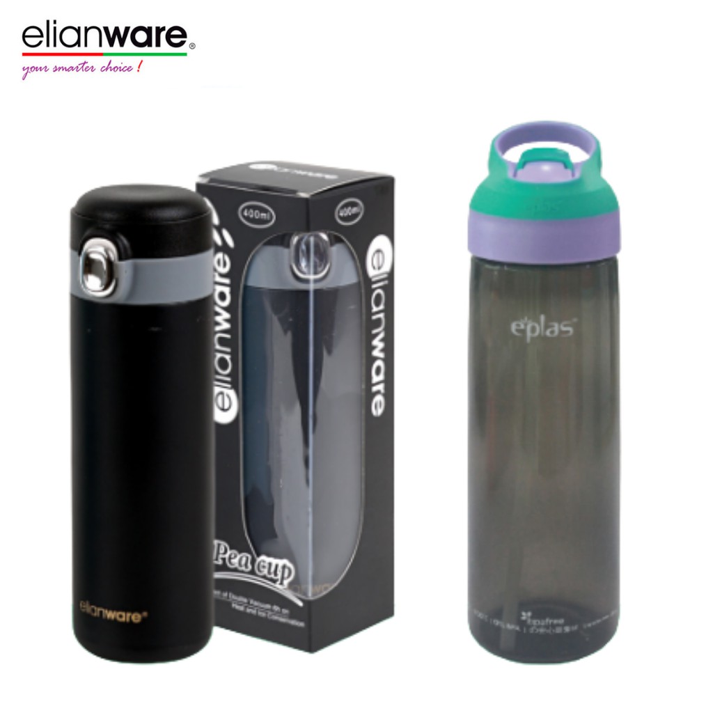 Elianware Elegant Stainless Steel 304, +  EPLAS Water Bottle With Straw & Handle (850ml)