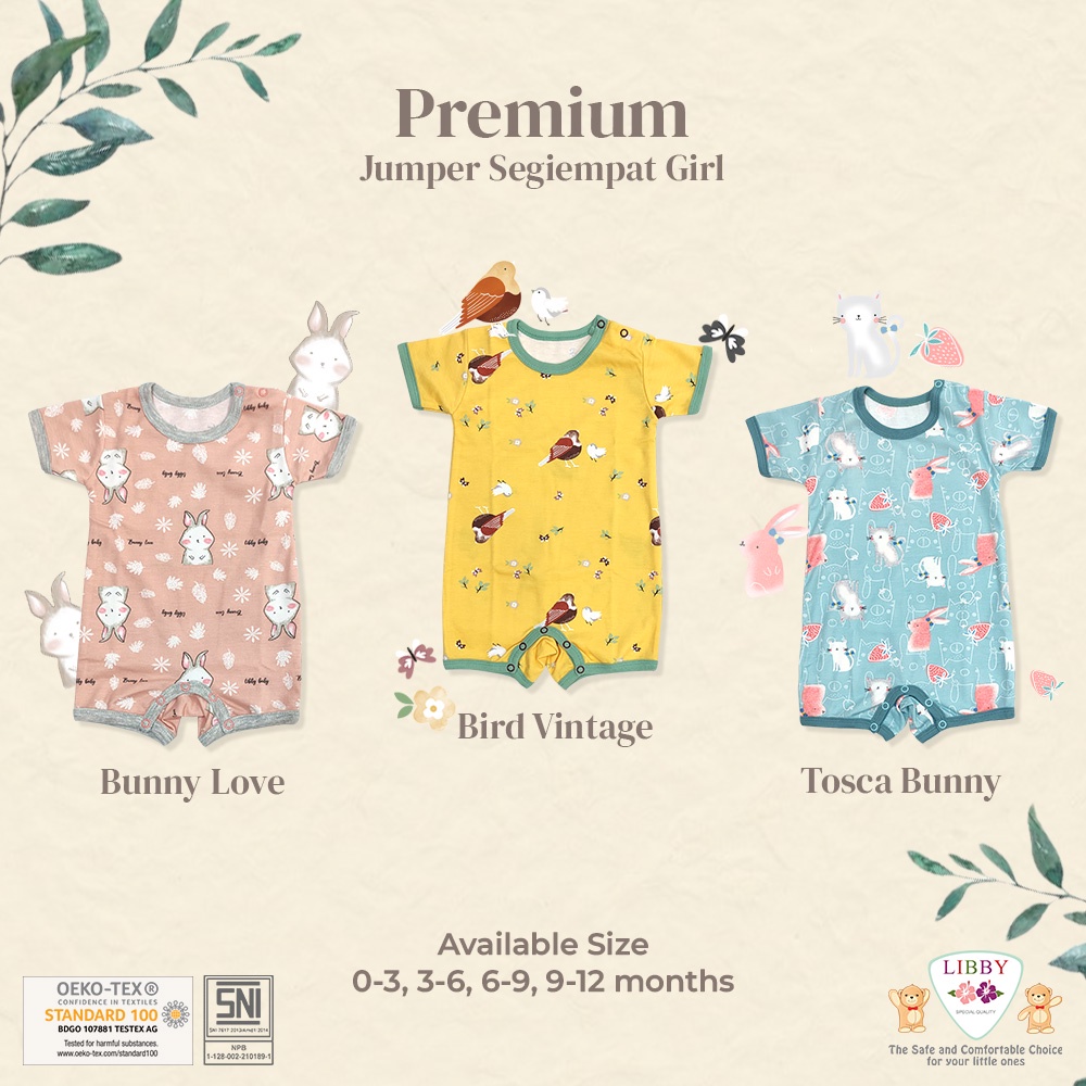 Libby Baby Premium Jumper Segiempat Motif Girl Romper Bayi (1pc/pack)