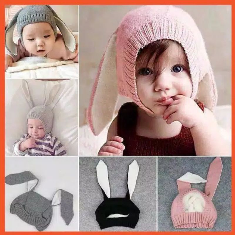 TOPI KUPLUK BAYI RAJUT KELINCI BUNNY UNISEX LUCU IMPORT / BUNNY