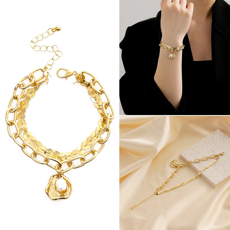 Gelang Rantai Ganda Hias Kristal Kubik Zirconia Bahan Logam Berat Dapat Disesuaikan Untuk Wanita