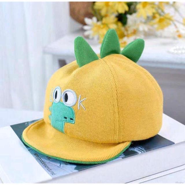 Topi Anak Laki-laki / Perempuan Bordir Kartun LOOK Dino Dinosaurus Lembut Adjustable-Yellow