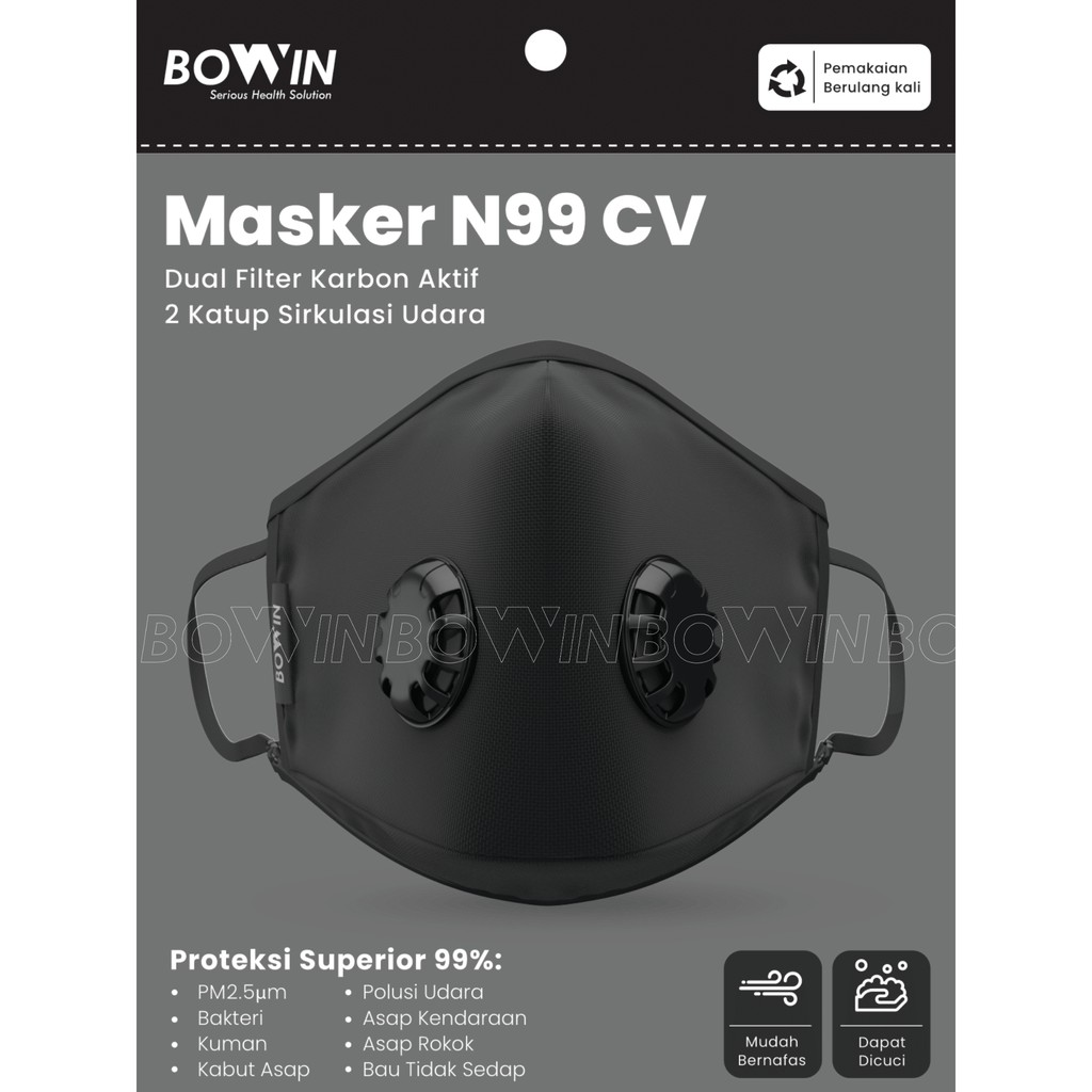 Bowin Masker N99 CV - Dual Filter Karbon Aktif (Masker Kesehatan/ Masker Polusi/ Masker Motor)