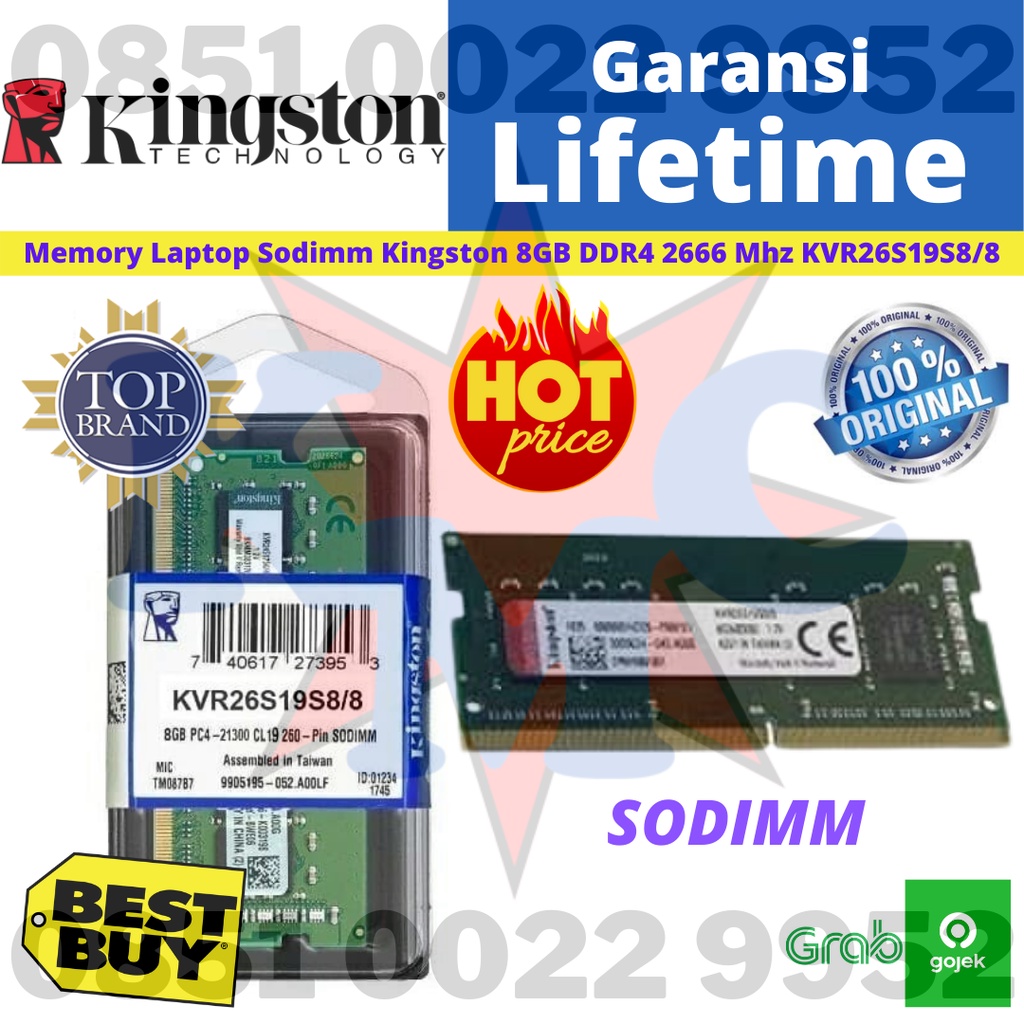 Memory Laptop Sodimm Kingston 8GB DDR4 2666 Mhz KVR26S19S8/8