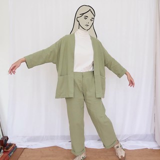 Sayuri Set in Avocado  Linen Outer and Pants by suri 
