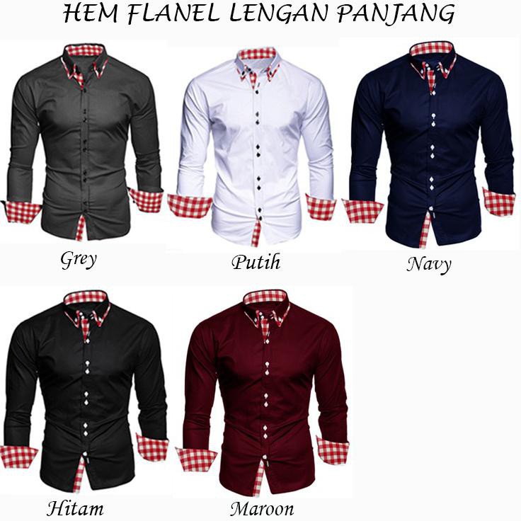 RISRUS FASHION HEM FLANEL KEMEJA PRIA LENGAN PANJANG BAJU KEMEJA FLANEL KOMBINASI COWO COWOK POLOS