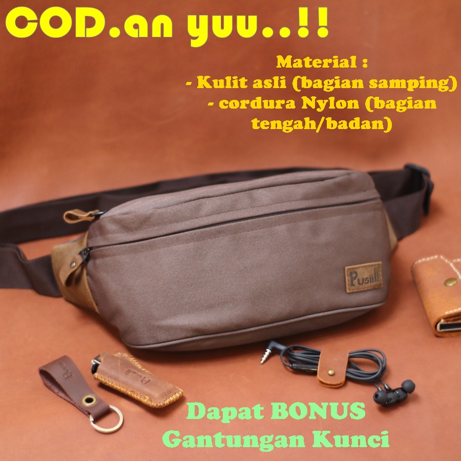 tas selempang pria kulit asli pinggang waistbag sling bag hp bahu dada cowok slempang slingbag waist
