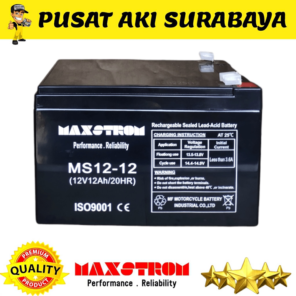 BATERAI VRLA MAXSTROM LITHIUM BATTERY 12 VOLT 12 AMPER AKI SEPEDA LISTRIK 12V 12AH MR JACKIE UPS EMERGENCY LAMP GENSET VEHICLE ELECTRIC