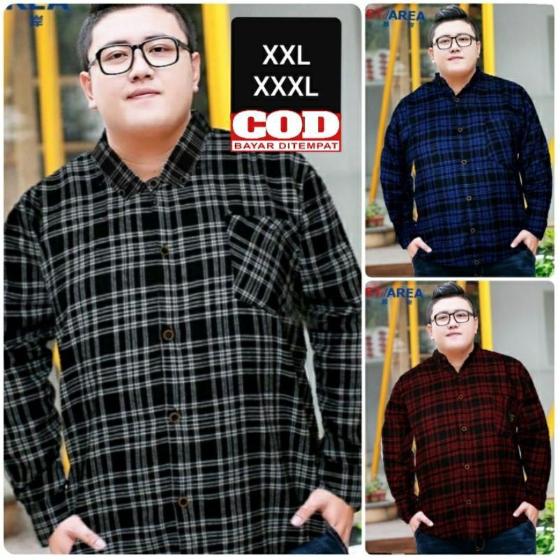 BIG SIZE KEMEJA FLANEL JUMBO XXL, XXXL, XXXXL, 2XL, 3XL, 4XL FLANEL LENGAN PANJANG