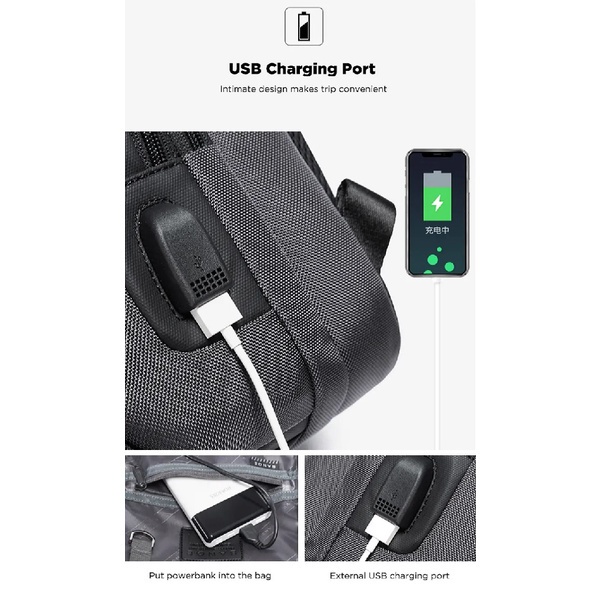 BANGE BG-7086 - Tas Selempang Pria 8L dengan USB Charging Port - Casual Sling Bag 8L Capacity from BANGE