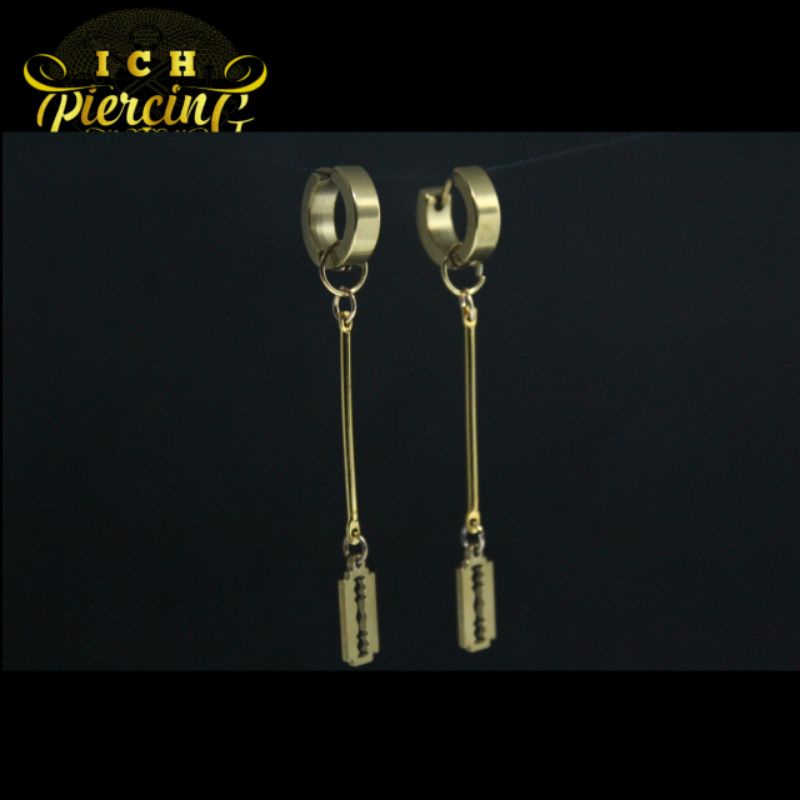 Anting Tindik dan jepit model batang silet warna gold / Anting fashion Korea