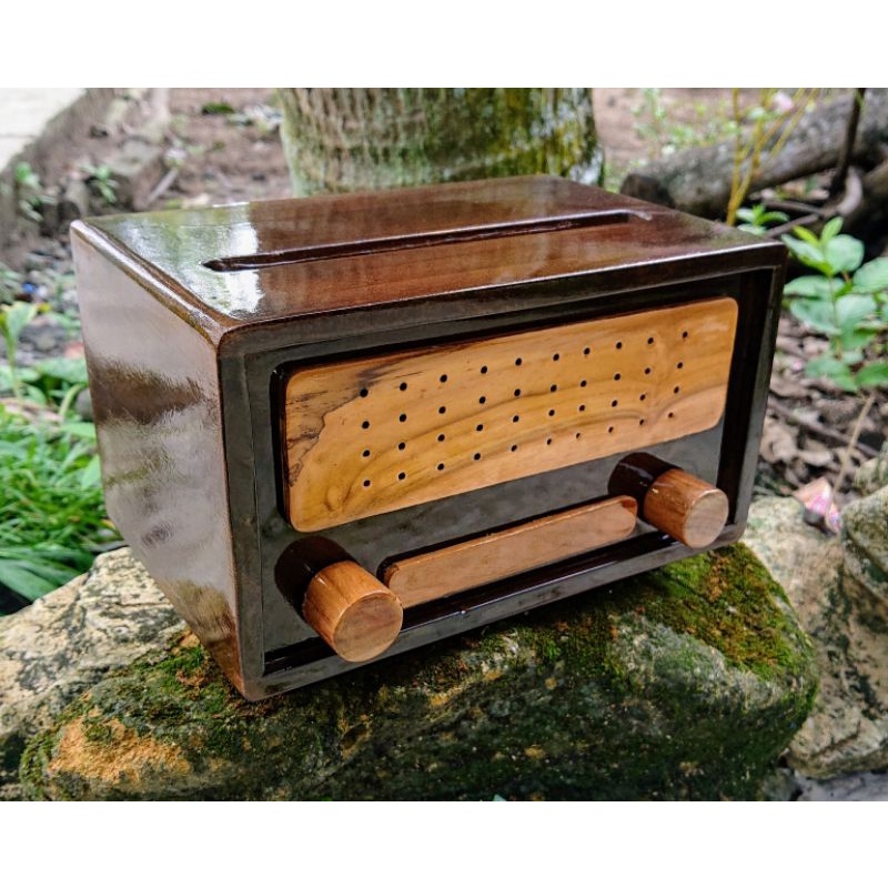 Tempat Tisu /kotak/ box Antik Radio Handmade , 100% asli kayu jati