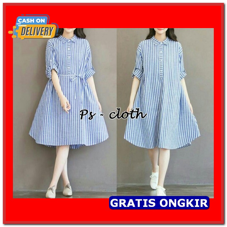 Dress Korea Wanita Mini Dress Cewek Mini Dress Korean Style Baju Terus Jumbo Salur [Dress 0117] Qk