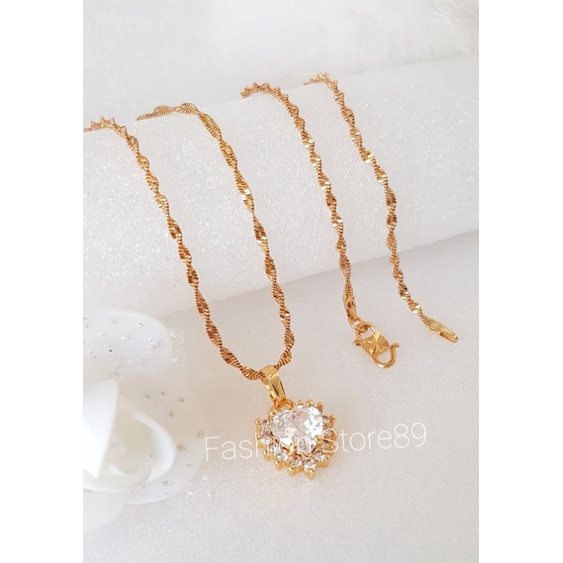 Impor kalung Love Permata zircon love Full permata motif perhiasan lapis emas 18K