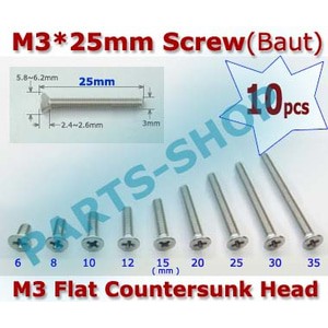 10pcs Baut M3 3x25mm Flat Countersunk Head screw baud payung 3mm*25mm + Plus