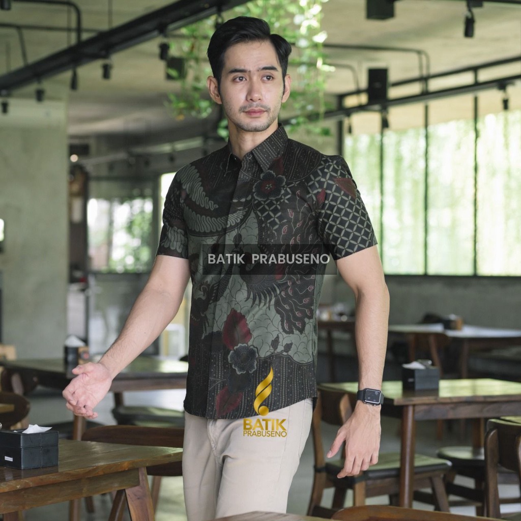 Baju Batik PRABUSENO Original 100% Motif Muktiroso Katun Asli Pria Lengan Pendek Printing Slimfit La