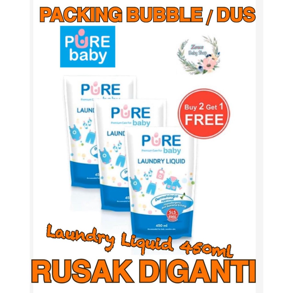 PURE BABY KIDS PUREBABY PUREKIDS LAUNDRY LIQUID REFILL 450ML DETERGEN SABUN CUCI BAJU BAYI ANAK 450