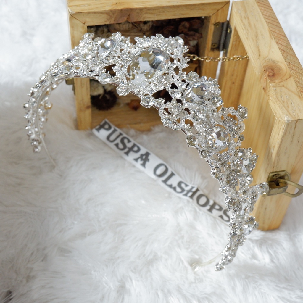 mahkota tiara dueches rhine stone silver