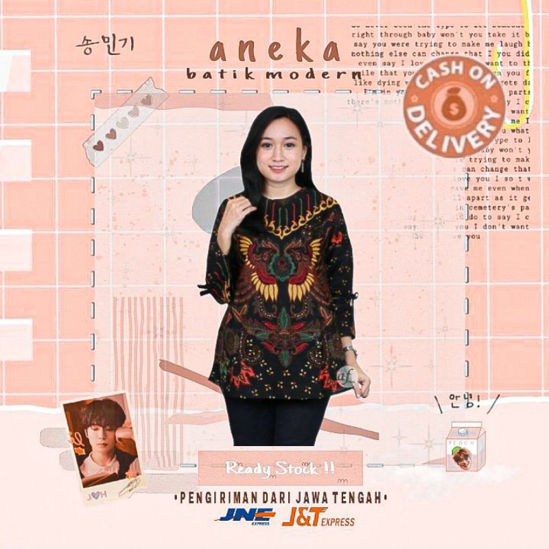 ATASAN BLOUSE BATIK WANITA CEWEK FORMAL KERJA MOTIF BURUNG BIG SIZE JUMBO M L XL XXL MURAH