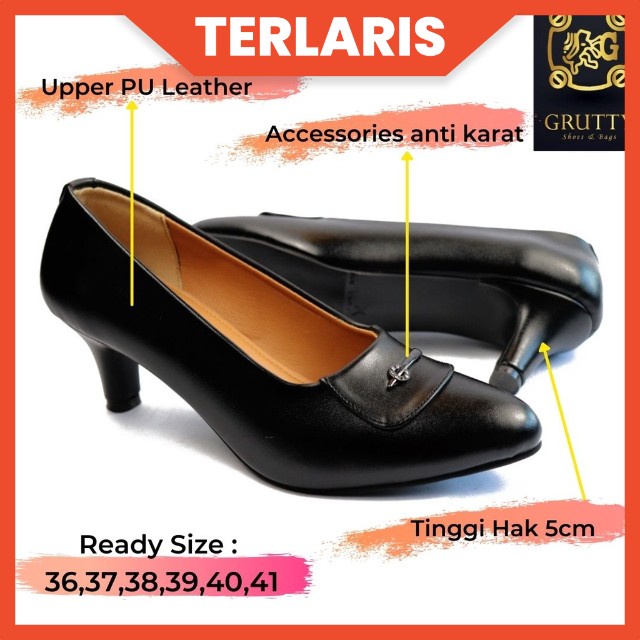 Sepatu Wanita Heels Pantofel Wanita Formal GRUTTY AX153 Hitam Tinggi 5cm