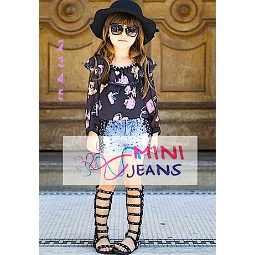 Baju anak perempuan impor reseller/dropship blouse flower jeans 15618