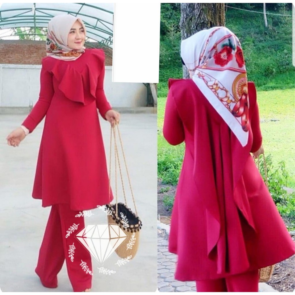 ZIVANA SET DAILY SETELAN LONG TUNIK WANITA || SETELAN POLOS WANITA BAJU TUNIK DAN CELANA WANITA KEKI