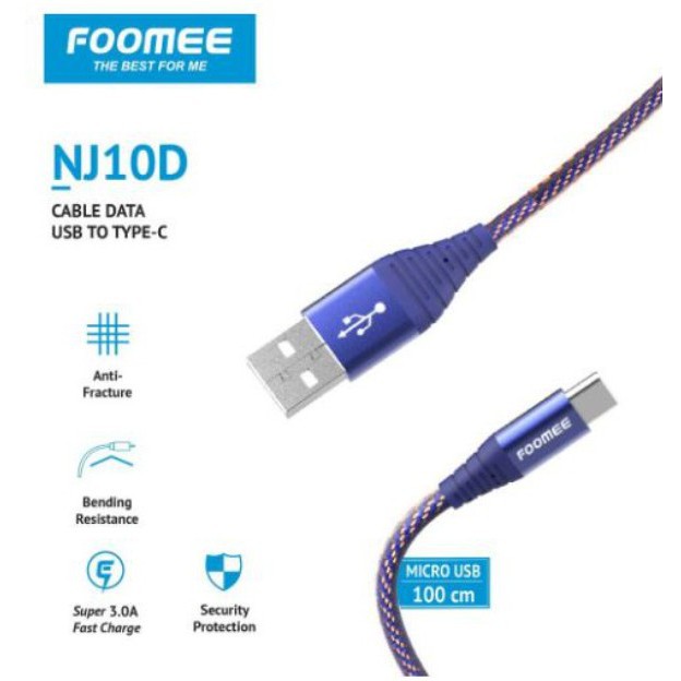 Kabel Type C FOOMEE NJ10d Kabel Data Type C Fast Charging 3.0A 100CM