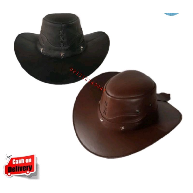 Topi pria kulit  model koboy