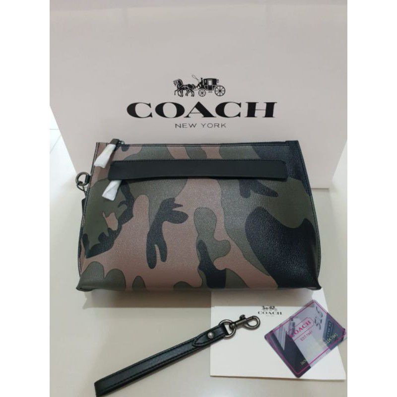 Coach Clutch Caryall Pouch With Camo print Army