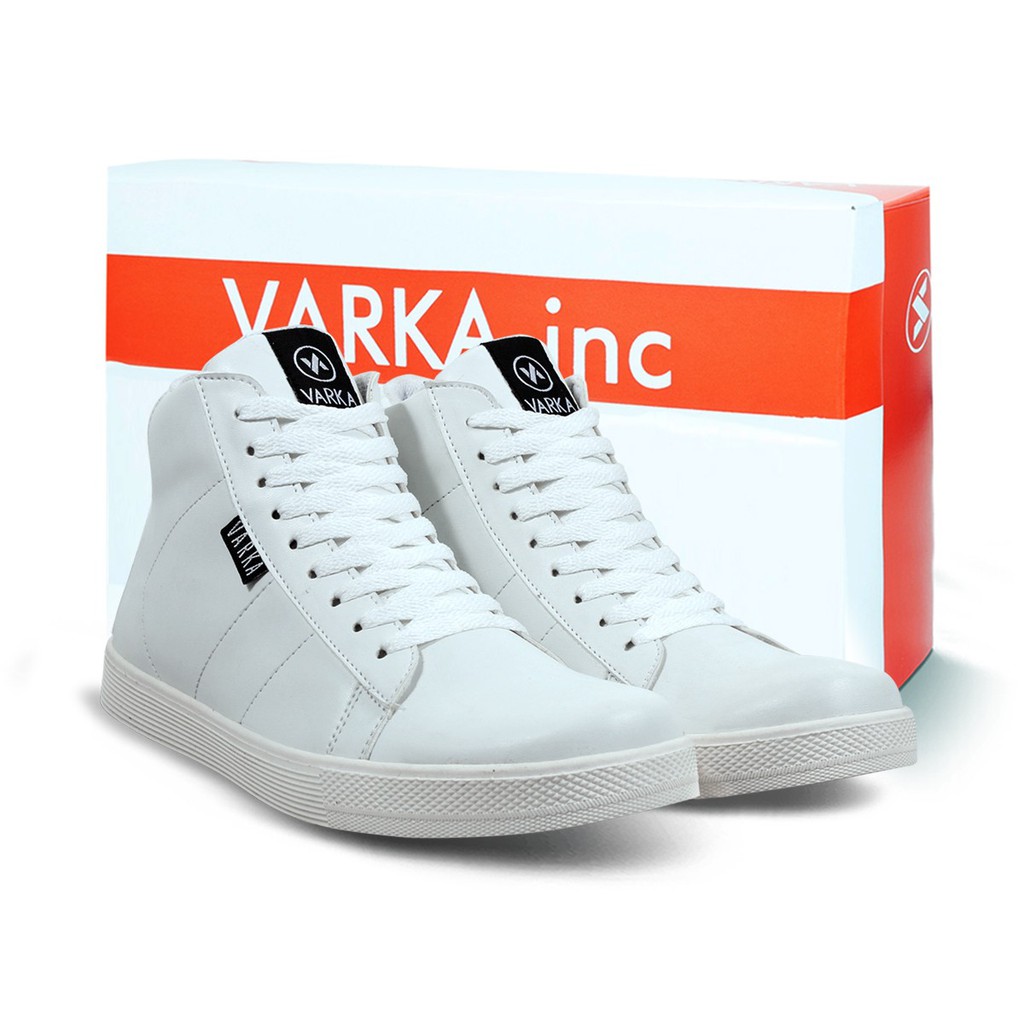 Sepatu Sneakers Pria V 4581 Brand Varka Sepatu Boots Sintetis untuk Kuliah Kerja Hangout Warna Putih