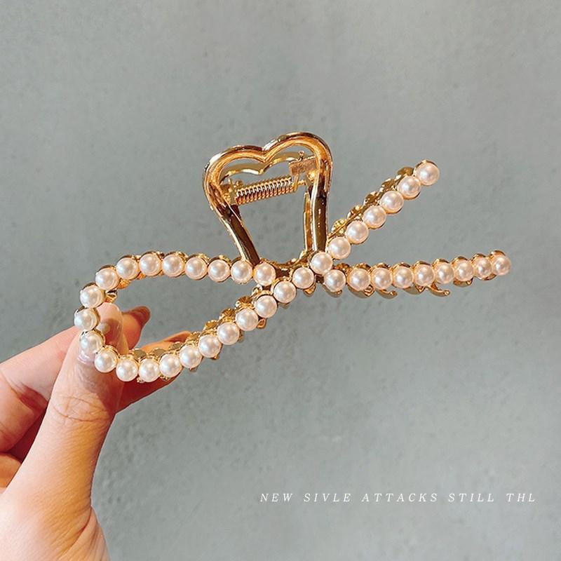 Jepit Rambut Model Cakar Aksen Mutiara Warna Emas Gaya Korea Untuk Wanita