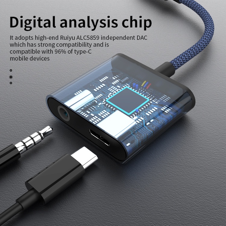 Splitter Type C to Jack 3.5mm and Type C 30W Headset Charger Audio Jack Adaptor