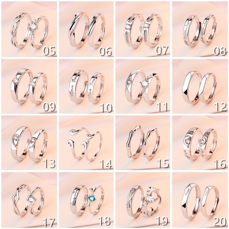 Sepasang Cincin Couple Bahan S925 Sterling Silver Aksen Batu Gelombang Enam Cakar Gaya Korea Untuk Hadiah Pernikahan