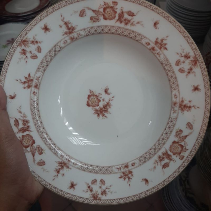 FLOWER VINTAGE SOUP PLATE PIRING KERAMIK SANGO MOTIF BUNGA JADUL ANTIK KLASIK PIRING MAKAN HIAS CANT