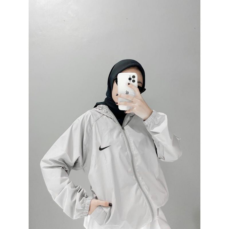 Jaket Olahraga Parasut Pria dan Wanita , Sauna Suit, Jogging, Lari, Bersepeda, Despo, Gym Fitnes, Senam, Pria dan Wanita-ABU MUDA NIKE