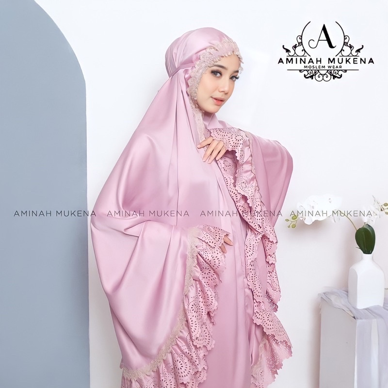 Mukena Dewasa Daily Aminah Rempel Lasercut Renda Mewah Jumbo Traveling