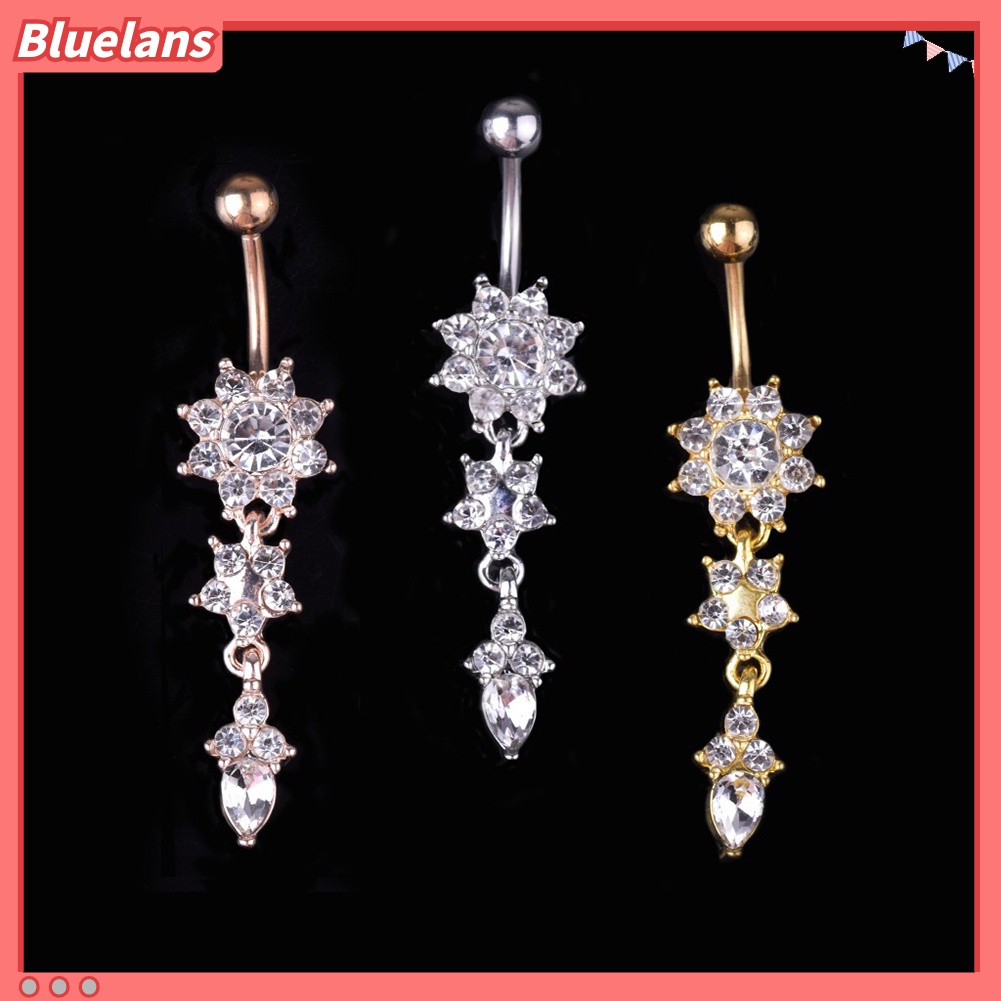 Bluelans Lady Rhinestone Flower Stainless Steel Belly Button Navel Ring Piercing Jewelry