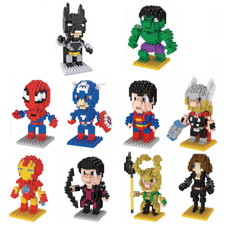 Original Box Superhero Building Blocks Spider Man Thor Superman Mainan Patung Rakitan Mini Untuk Hadiah Anak