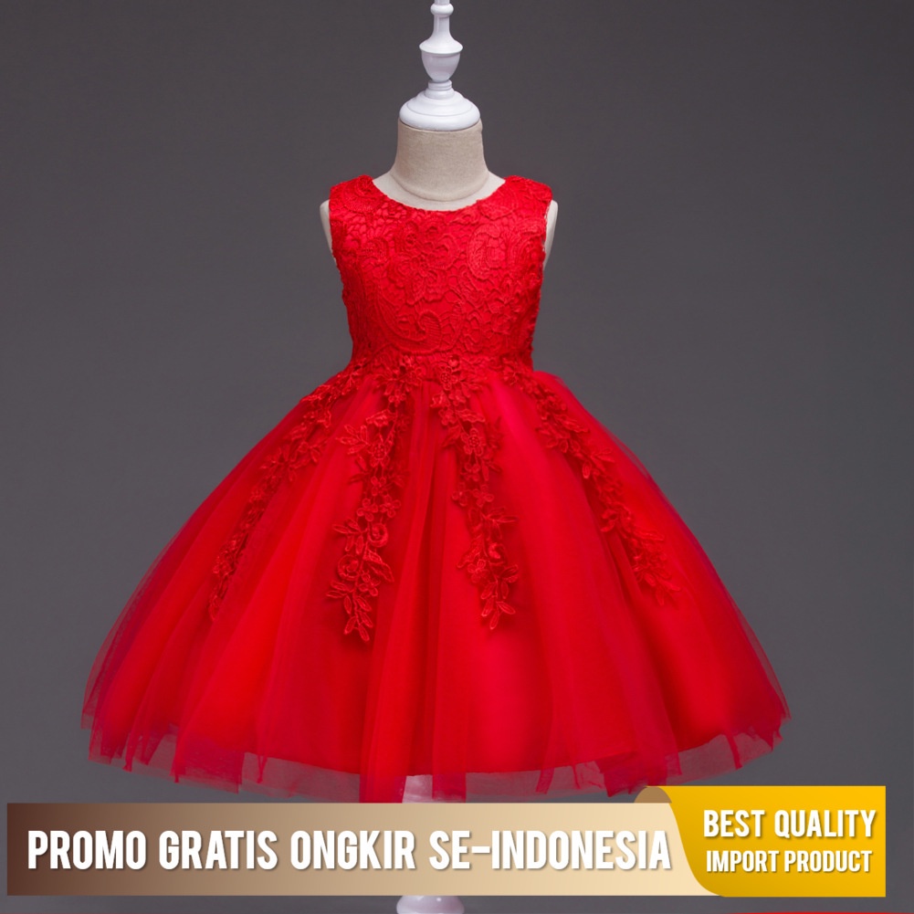 Gaun Pesta Anak Perempuan Korea Anak-anak Gas Lace Putri Rompi Penampilan Gaun Halus