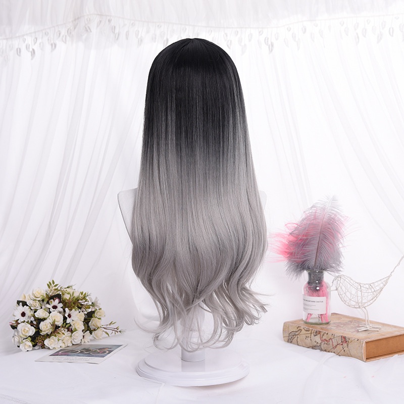 WDA-17 wig daily lolita gradasi rambut palsu lurus panjang gray abu hitam