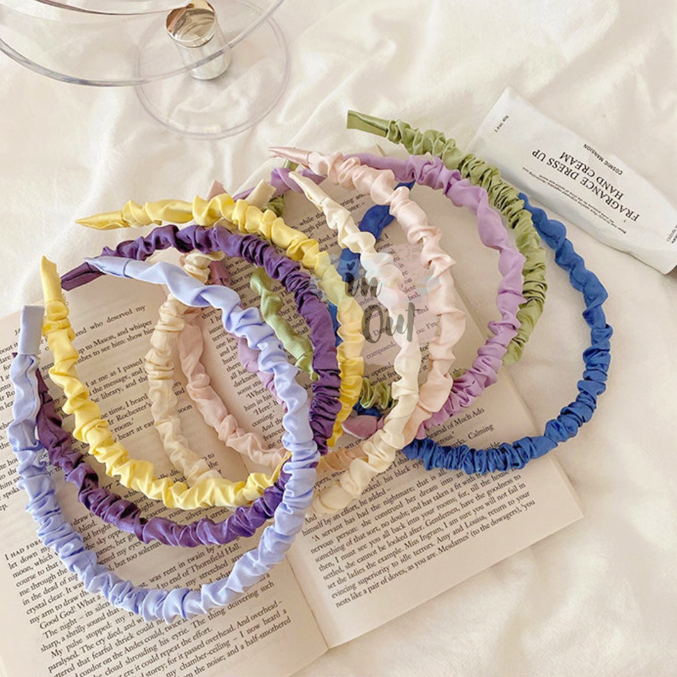 Bando Korea Kerut Scrunchie Headband Warna Pastel Bandana Scrunchies ACC04