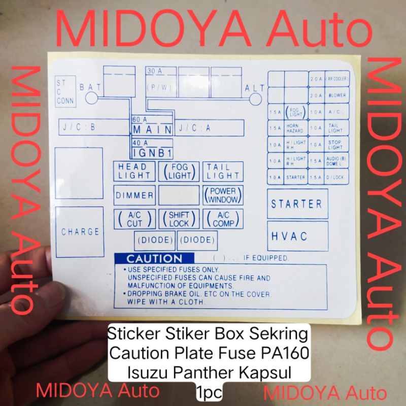 Sticker Stiker Box Sekring Caution Plate Fuse PA160 Isuzu Panther Kapsul