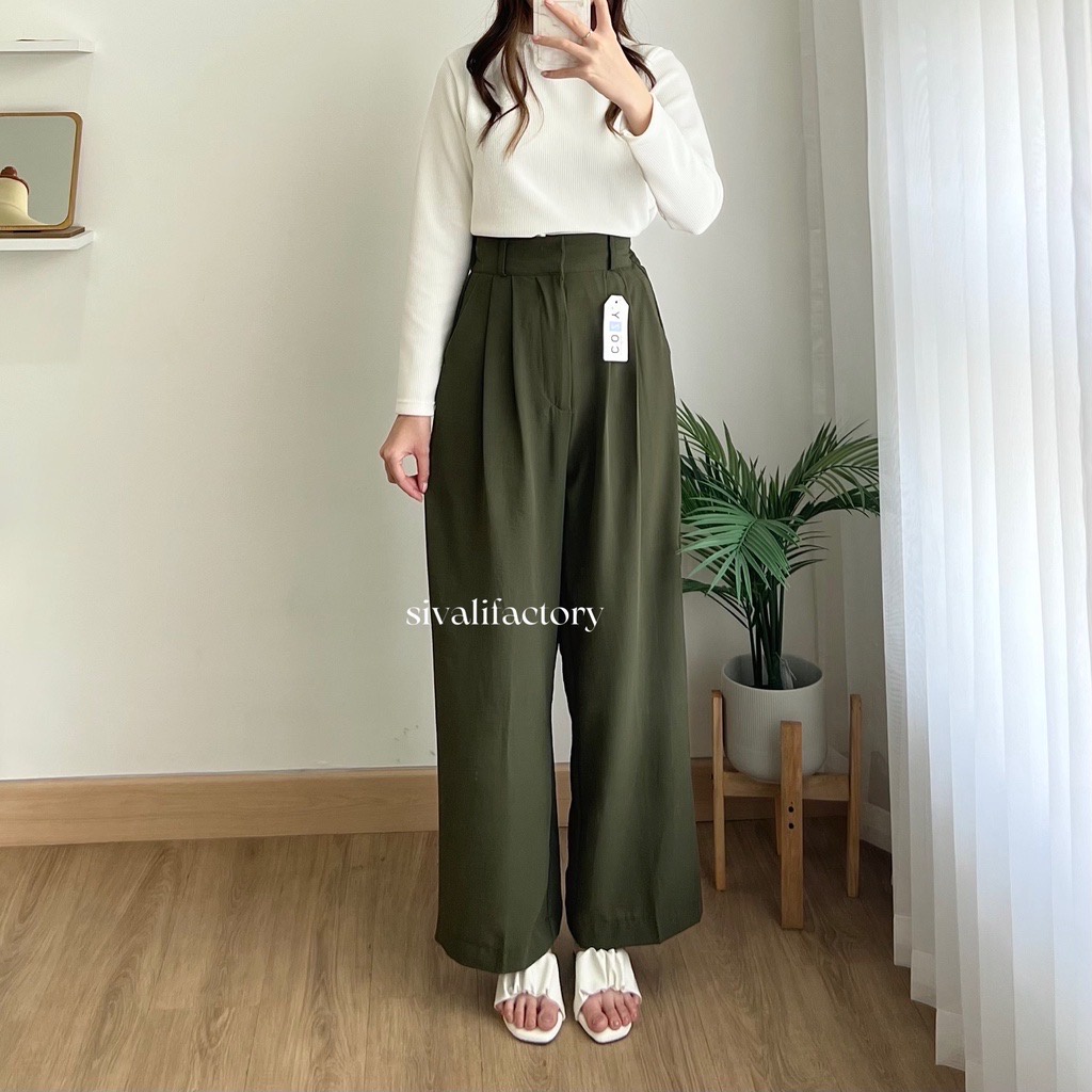 Celana Kulot Crinkle Highwaist Wanita Loose Cullote Pants Terbaru