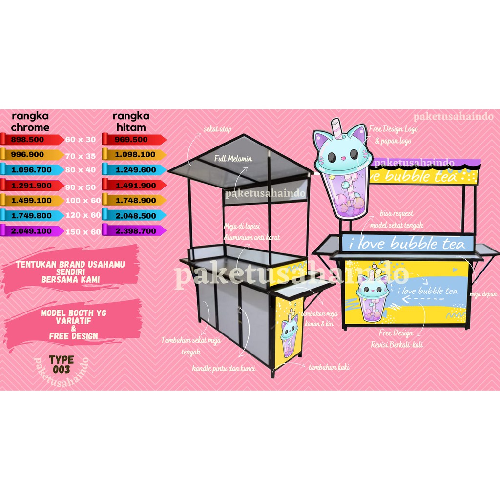 GEROBAK LIPAT 70X40, MEJA LIPAT, GEROBAK JUALAN, GEROBAK MINUMAN, GEROBAK MAKANAN 003B