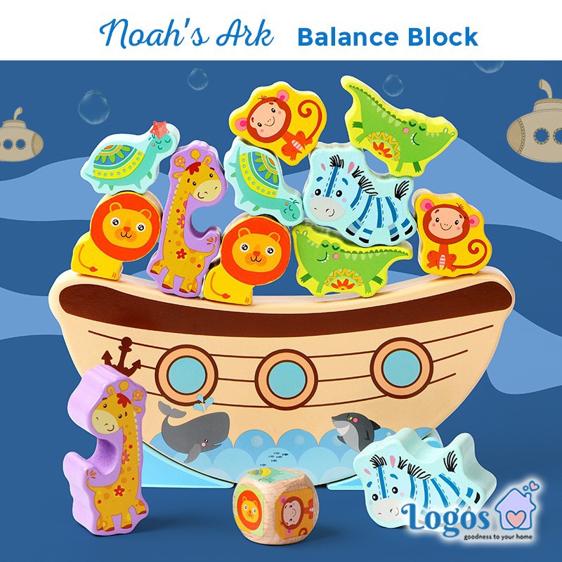 Noah's Ark Balance Block Animal Wooden Toy Mainan edukasi anak moon
