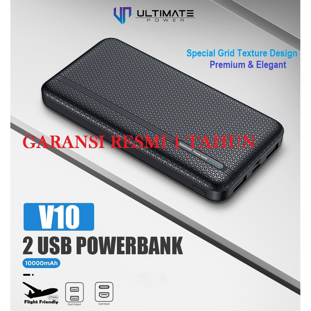 Power bank 10000mAh V10  Garansi Resmi 1thn Ultimate Power 2USB Powerbank 10000mAh V10Asli