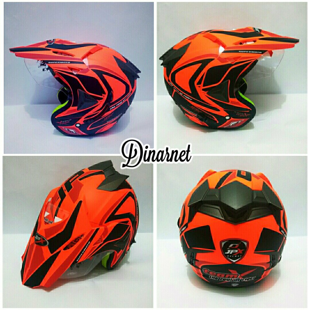 Helm Semi Cross Jpx Double Visor Trail Trabas Supermoto Klx X Team Red Fluo