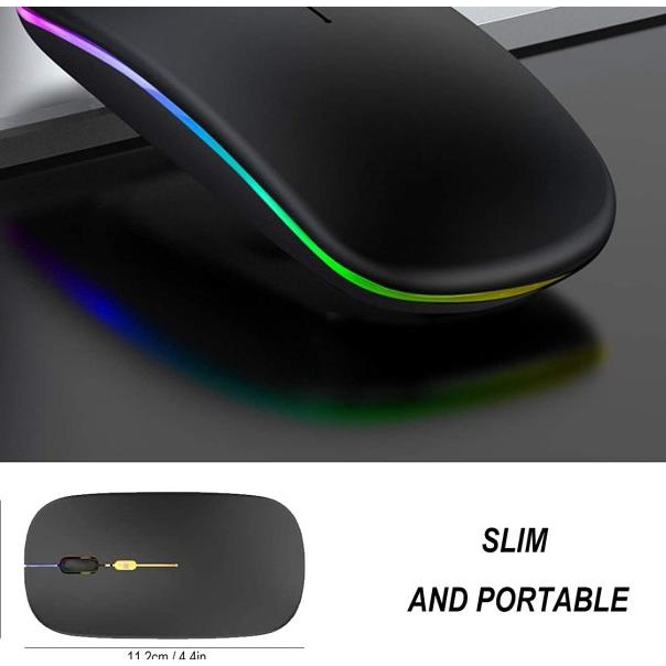 ☊ Mouse Wireless Slim Silent Led Recharge /Mouse Led/Wireless Mouse - Hitam ❁