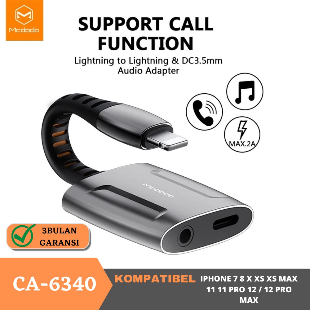 MCDODO Audio Converter iPhone 12 Pro max / iphone 12 Charger & Call Open Mic Game Multifungsi