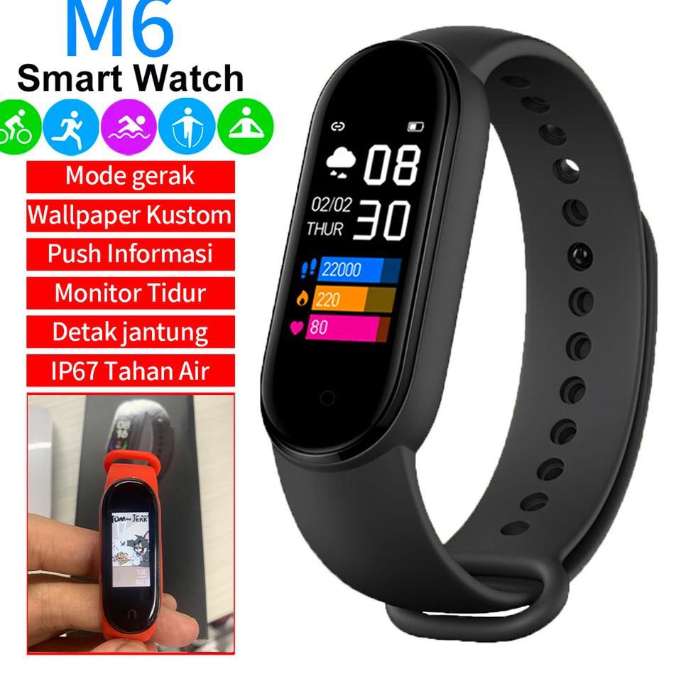 M6 SmartWatch SmartBand Kustom Wallpaper Musik Kontrol Tahan Air Mi Band 6 SmartWatch W8M7