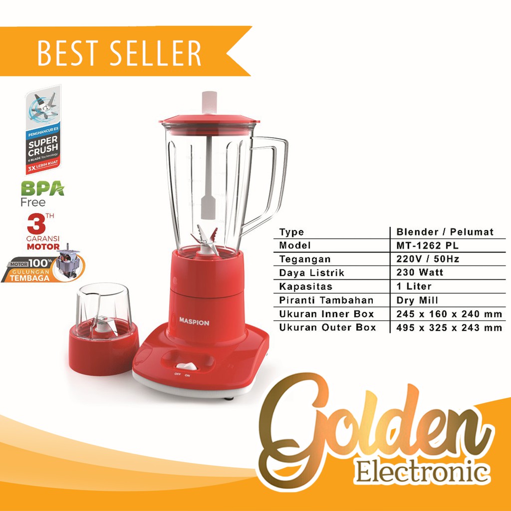 Maspion MT-1262PL Blender Plastik 1L Paling Murah